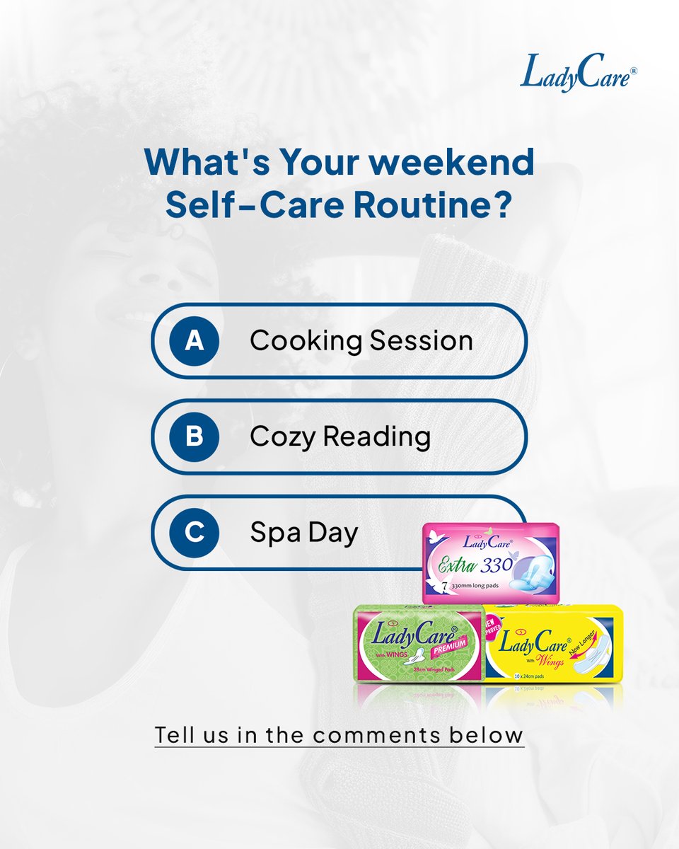 LadyCareNG's tweet image. Take a break and pamper yourself! What's your ideal weekend self-care routine?

 Let us know in the comments.

#LadyCareSanitaryPad 
#PeriodProtection
#WeCare