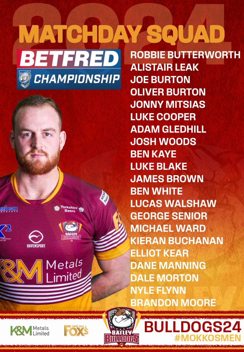 BatleyRLFC's tweet photo. TEAM NEWS | Mokko has announced his 21-man squad ahead of Sunday's @Betfred Championship clash against @Swinton_Lions at the @foxs_biscuits Stadium for Beverley's Pink Weekend!

#MOKKOSMEN https://t.co/cyZUHcfcI7