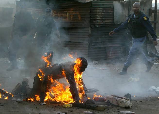 South Africans, black South Africans in particular, claim not to be xenophobic but routinely burn foreign nationals alive.
