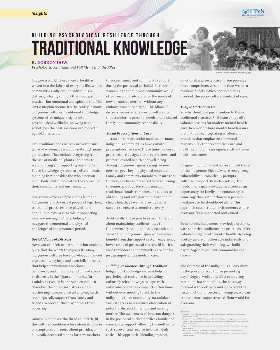 fijipsych's tweet photo. In honour of International Day of the World's Indigenous Peoples, Gordon Dow shares some reflections on Indigenous knowledge and psychological wellbeing; how some of our best solutions are rooted in the age-old wisdom of our ancestors. https://t.co/CXJd2Bp55S