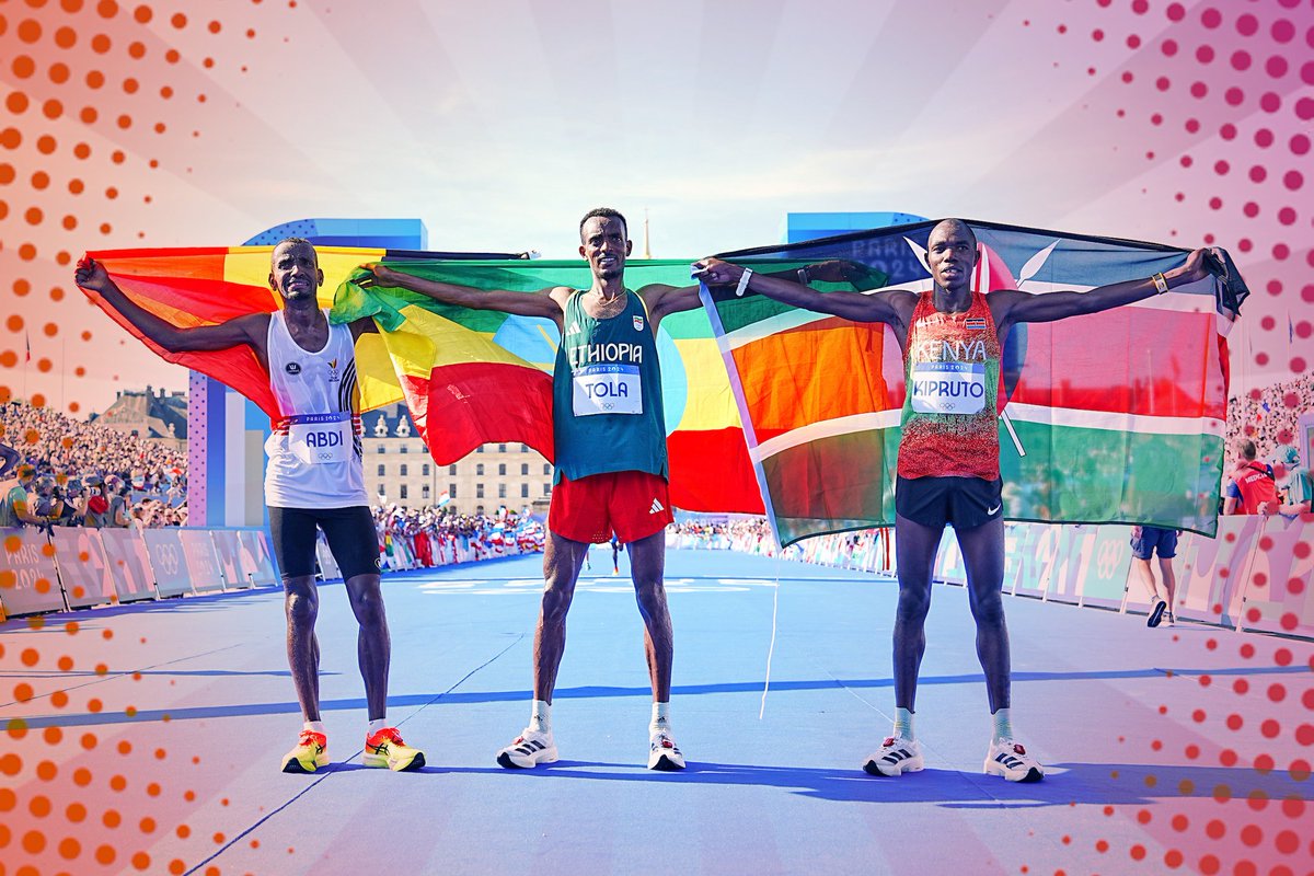 viral4stuff's tweet photo. What an amazing and wonderful performance guys.🏃🏃‍♂️🌠👍😃

Congratulations for your winning 🏆🤯

#GOLD Tamirat Tola 2:06:26 🇪🇹
#Silver Bashir Abdi 2:06:47🇧🇪
#Bronze Benson Kipruto 2:07:00 🇰🇪

#Paris2024 #Olympics #Athletics
#TamiratTola #BashirAbdi #BensonKipruto https://t.co/USvvgdSlSY