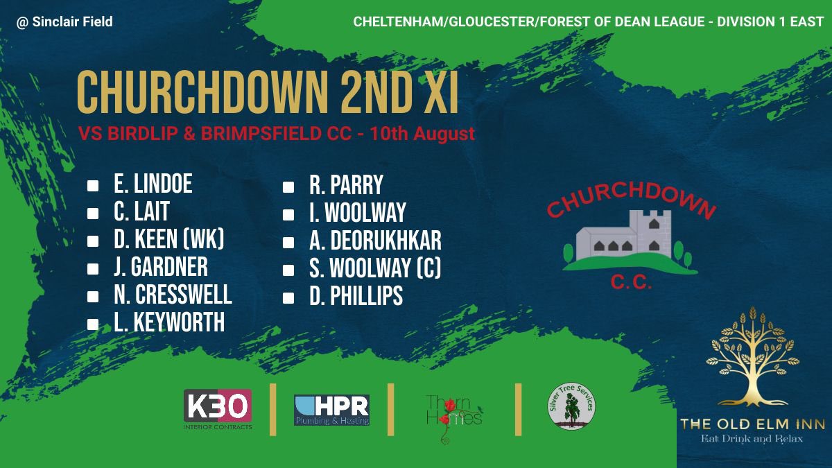 🎙️ TEAMSHEETS

🏏 1’s welcome table toppers Woodmancote Cricket Club to John Daniel’s

🏏 2’s Head to Birdlip looking to continue from last week

Go well both teams and see you back at our lead sponsor <a href="/TheOldElmInn/">The Old Elm Inn</a> 

Thanks to all our sponsors as always