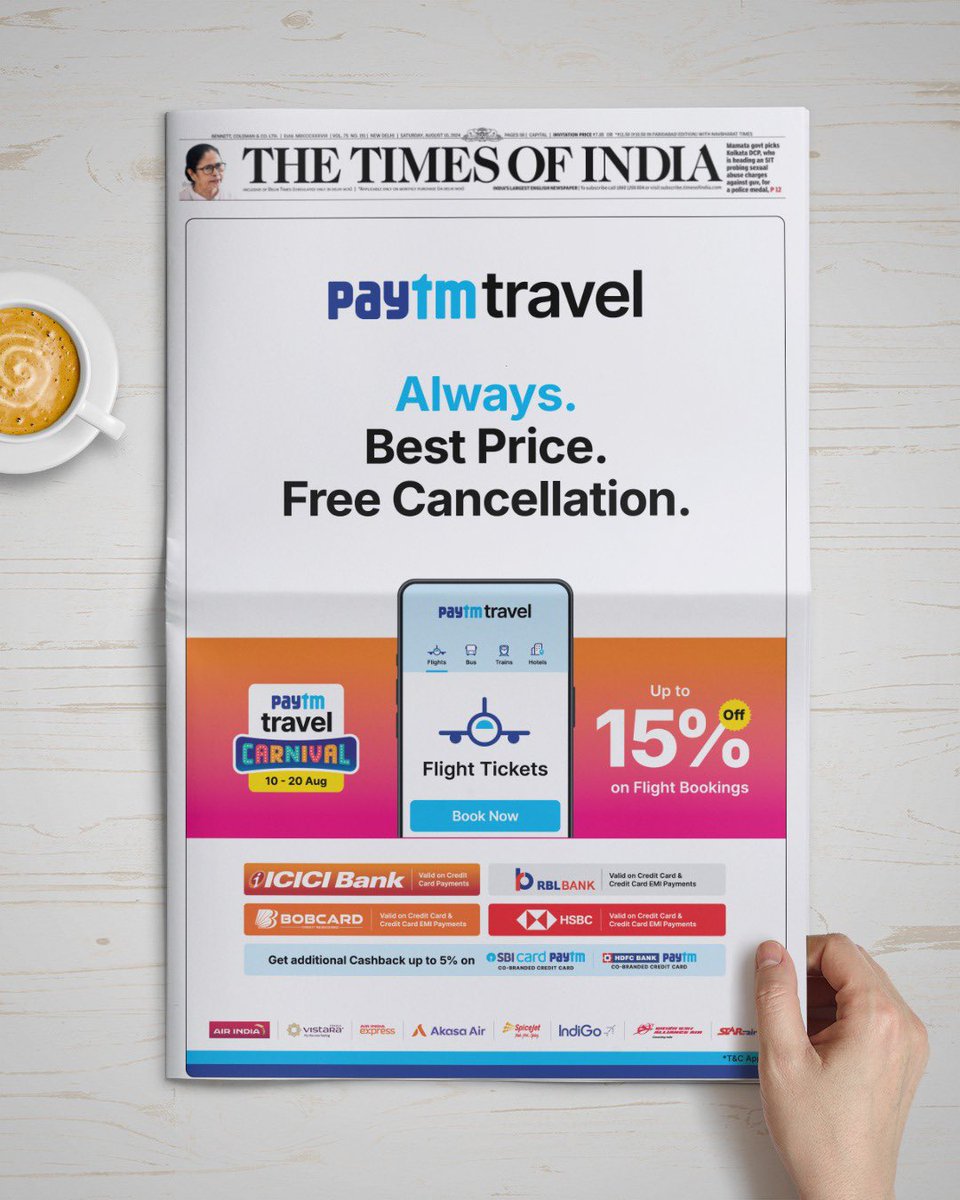 Get 15% off on domestic flights with best prices guaranteed 💸 Fly high on savings with the biggest travel sale of the year! ✈️

Book your tickets now: m.paytm.me/twflight-sale 

<a href="/PaytmTravel/">sam</a> <a href="/ICICIBank/">ICICI Bank</a> <a href="/rblbank/">RBL Bank</a> <a href="/bobcardofficial/">BOBCARD</a> <a href="/HSBC/">HSBC</a>