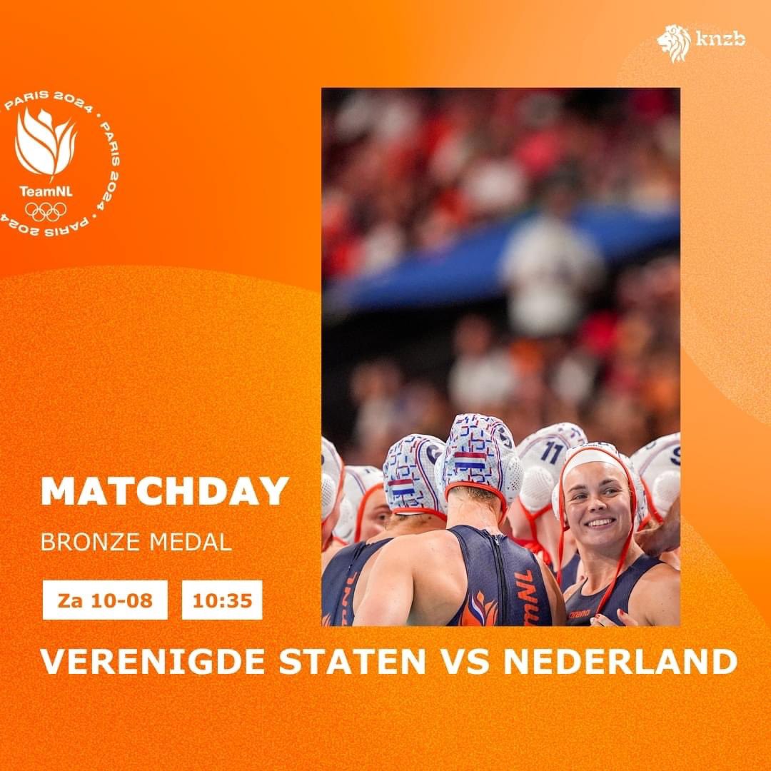 One more time!🧡

De waterpolodames spelen om 10:35 hun laatste wedstrijd van de Olympische Spelen tegen de Verenigde Staten. 

👉Kijk mee via NOS of HBO MAX

#TeamNLwaterpolo #paris2024 #DeBrugNaarSucces