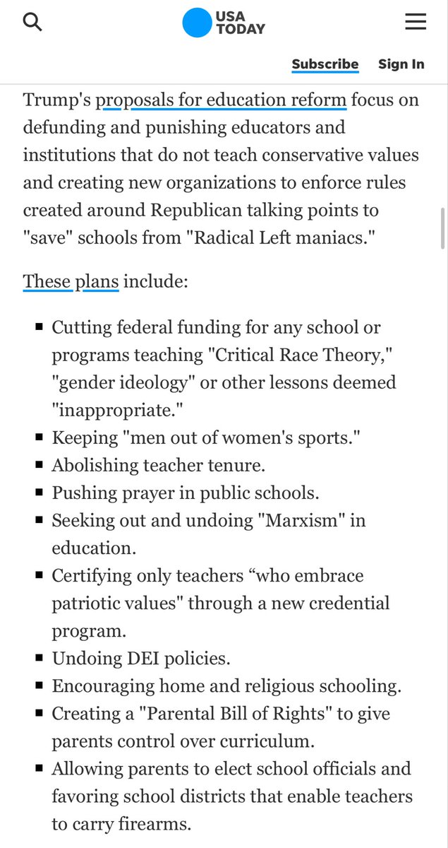 SCANT COVERAGE: You’d think Trump’s proposed takeover of every US school would get wall-to-wall press, but US media DOESN’T cover education. Here is all <a href="/USATODAY/">USA TODAY</a> mustered, omitting Trump’s plot to pay parents to abandon public schools: usatoday.com/story/news/pol… <a href="/the_zim/">Amy Zimmer</a> <a href="/Chalkbeat/">Chalkbeat</a>