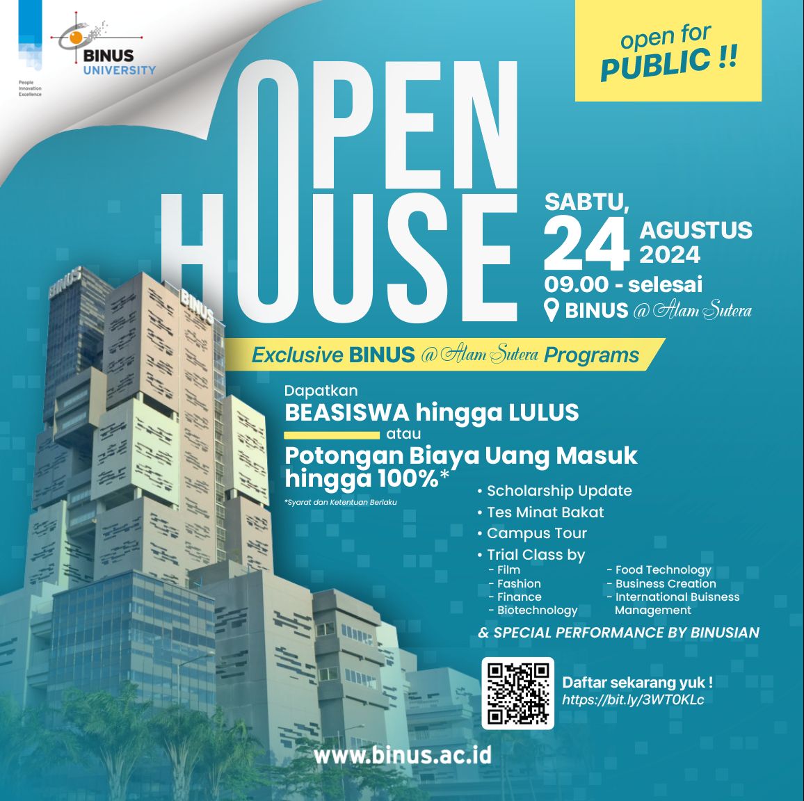 Hello everyoneee, buat kalian yang sekarang kelas 12 mau cari tau semua informasi termasuk BEASISWA yang ada di BINUS. Kalian bisa dateng ke OPEN HOUSE di BINUS @ Alam Sutera lho guysss!!! 😻❤️‍🔥

YUK LANGSUNG DAFTAR SEKARANG JUGA ‼️