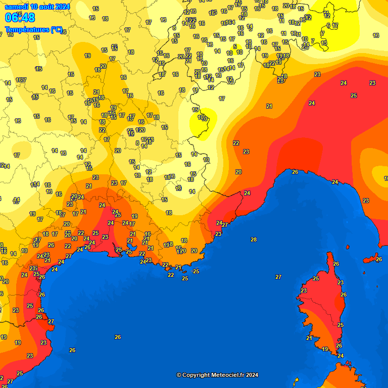 Il n'est même pas 7h du matin qu'il fait déjà 25 à 26°C dans les principales villes de la région. Cela annonce une nouvelle journée étouffante 🥵 #canicule

Carte : Météociel