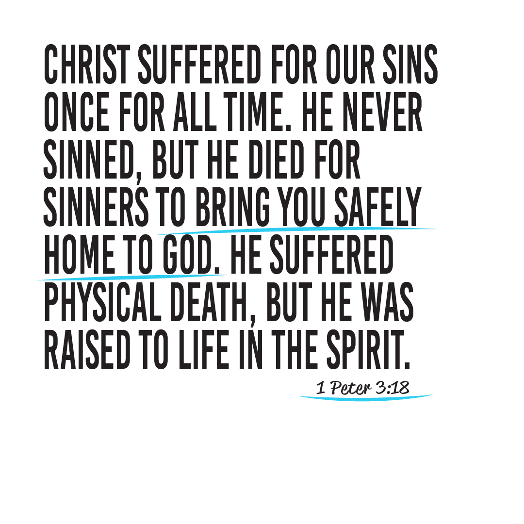// verse of the day //⁠ ⁠ ⁠ ⁠ 

1 Peter 3:18 (NLT)
Christ suffered for our sins once for all time. He never sinned, but he died for sinners to bring you safely home to God. He suffered physical death, but he was raised to life in the Spirit. 

#VerseOfTheDay⁠