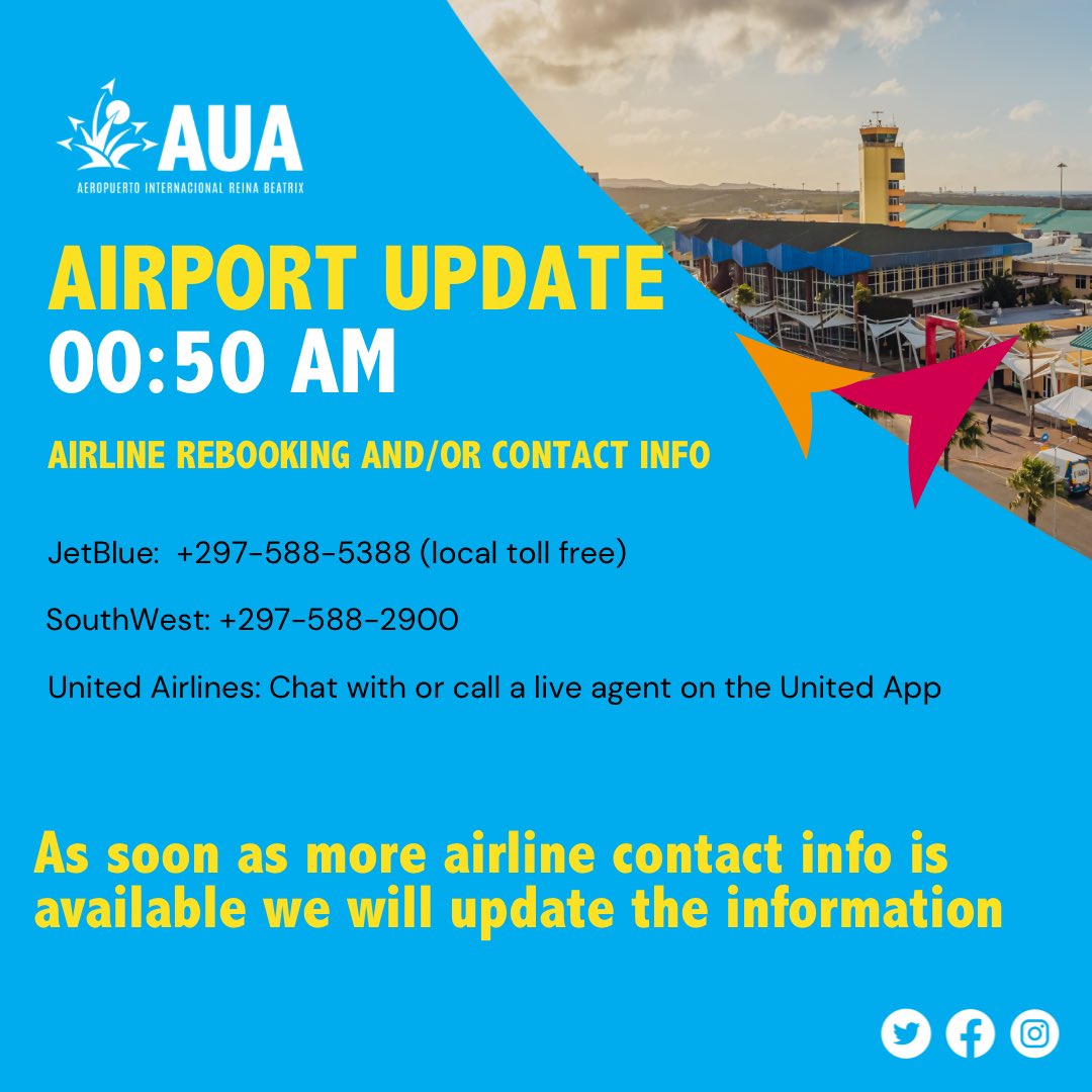 AIRPORT UPDATE ✈️ 

As soon as more airline contact info is available we will update the information

#AUA #AUAAirport #TravelUpdate