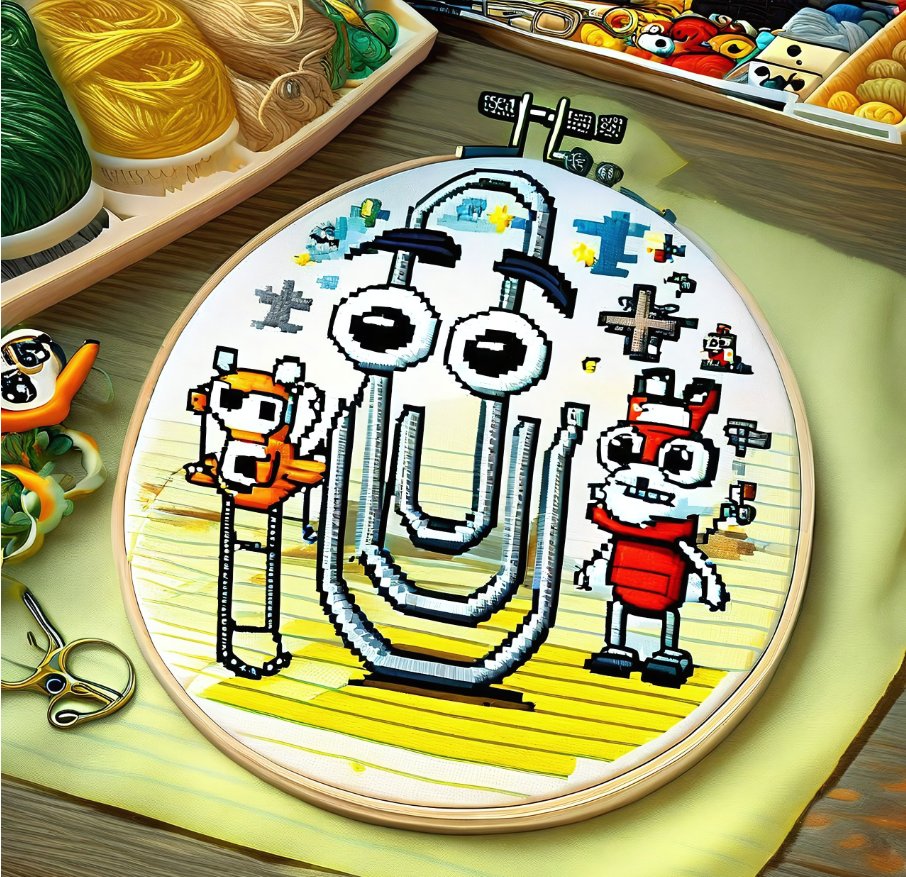YolantisETH's tweet image. And my work with Clippy has taken me here tonight folks. Virtual cross-stitch, thanks to kftiger on @HelloCivitai for the LoRA, and @jboogx_creative for the tutorials during #HUGxStabilityAI