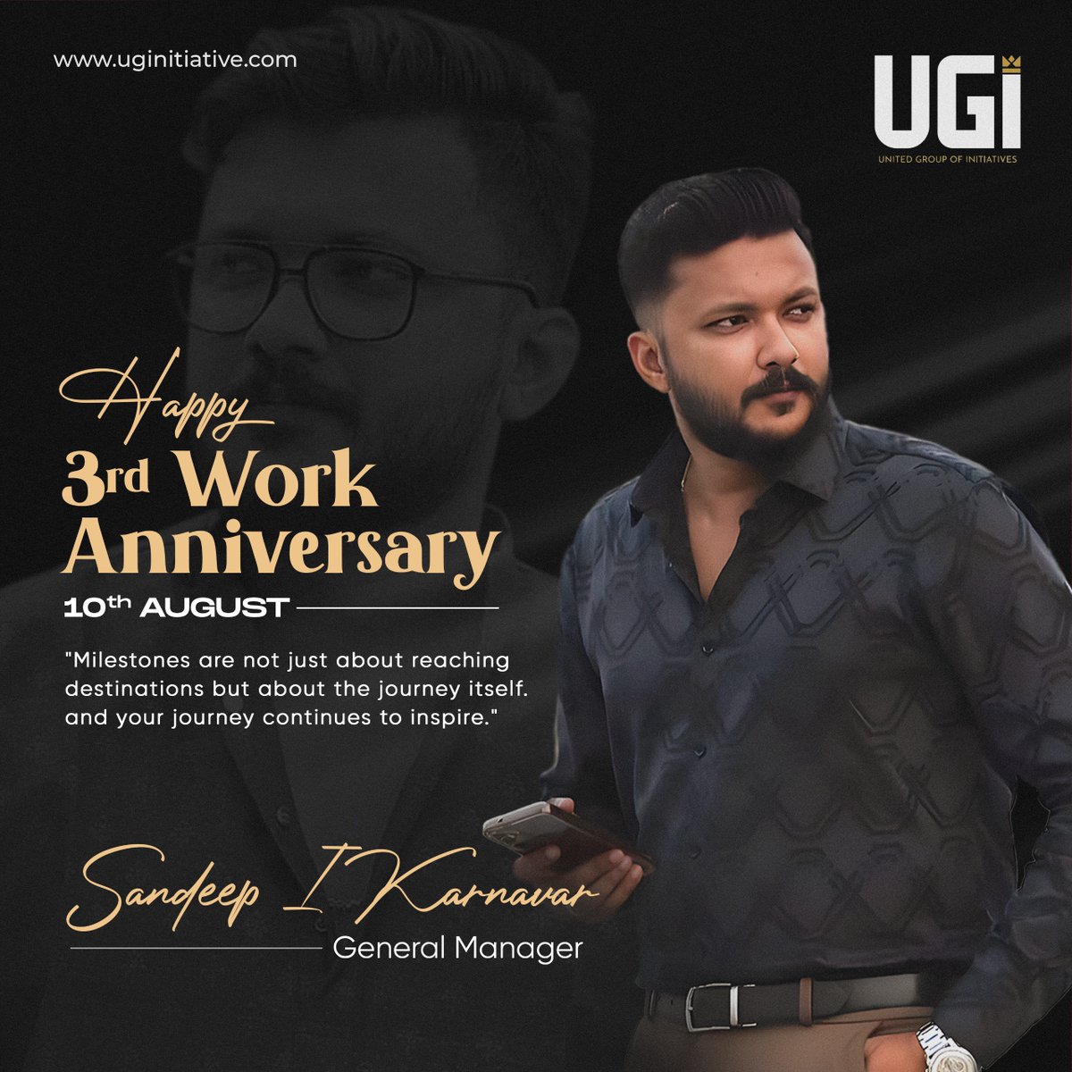 ugi__group's tweet image. Celebrating three incredible years of dedication and leadership! 🎉 Your journey isn't just about reaching destinations; it's about inspiring everyone around you with every step. Here's to many more years of success and growth together. Happy 3rd Work Anniversary, Sandeep! 🌟