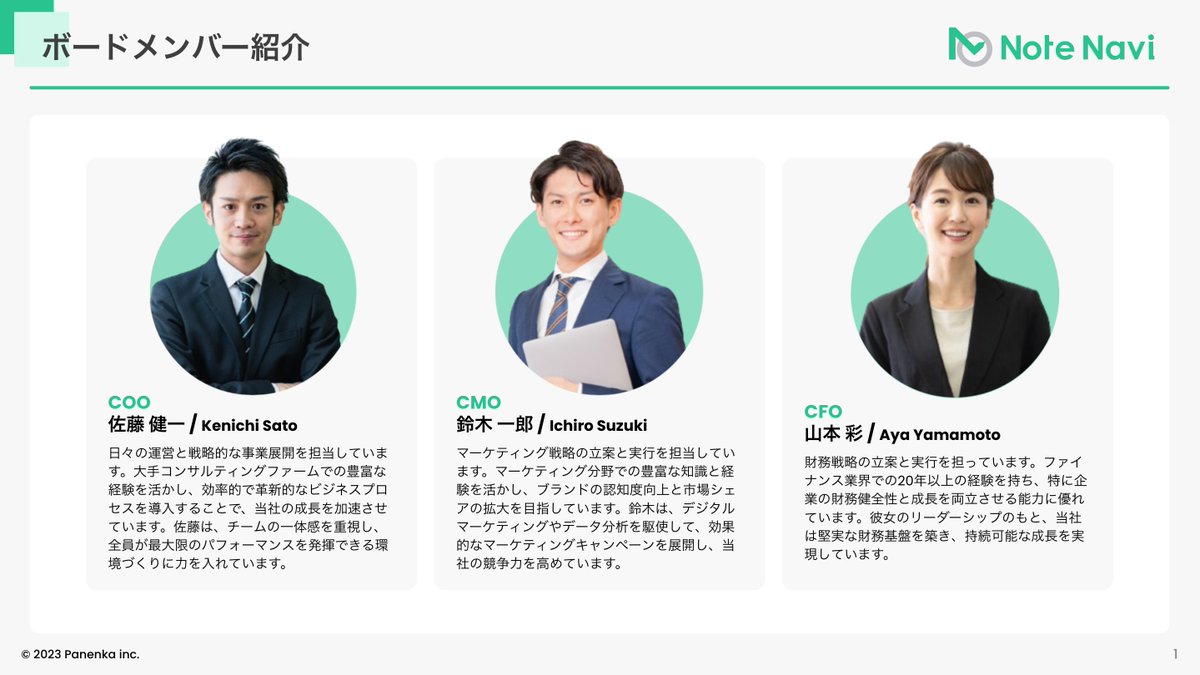 【メンバー紹介のBefore/After】大事なのはメインカラー（緑）/サブカラー（グレー）をしっかりと使い分けて作ること。強調したい部分にメインカラーを使いつつ後はサブカラーで落ち着かせて強弱をつける！ただ長方形の写真を挿入するのではなくトリミングすることで一味違う印象に！