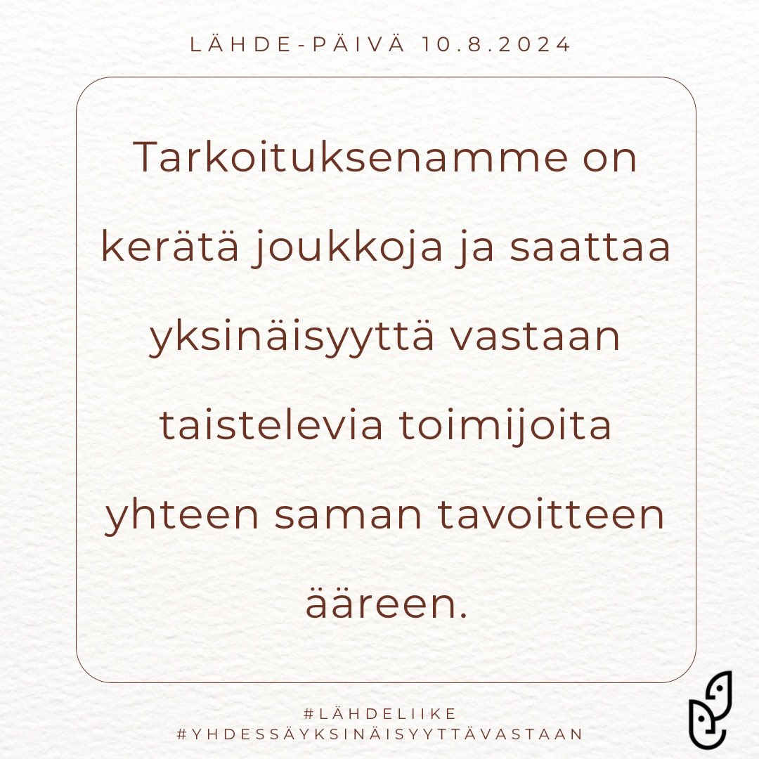 Lahde_liike's tweet photo. Yhdessä työskentelemällä saamme aikaan laajempaa asennemuutosta ja rikomme yksinäisyyteen liittyvää stigmaa. Haluamme luoda hanke- ja kampanjapohjaisen työn rinnalle jatkuvuutta. #lähdeliike https://t.co/Piyrag44Tg