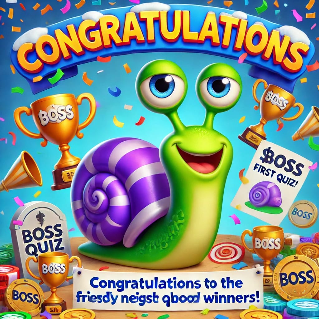 BookOfSnails's tweet photo. 🎉 Congratulations to the $BOSS First Quiz Winners! 🎉

1. @MamankNguyen  
2. @jamesjoladep  
3. @Sonuuk1484201

Winners, please post your wallet address along with a screenshot of your quiz reply to the Telegram Group.

We look forward to seeing you stick with us for more prizes in the future! 🏆 #BOSSArmy #QuizWinners #CryptoRewards #StayTuned
