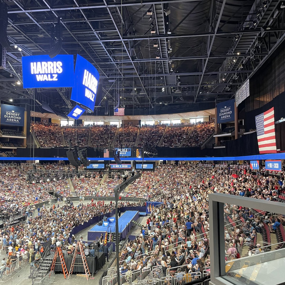 trumperyshow's tweet photo. @invictis117 @DGComedy @gtconway3d Look again!  That was before they opened those sections…for seating!  Record breaking crowd tonight in #AZisKamalaCountry https://t.co/efuyVbRMVd