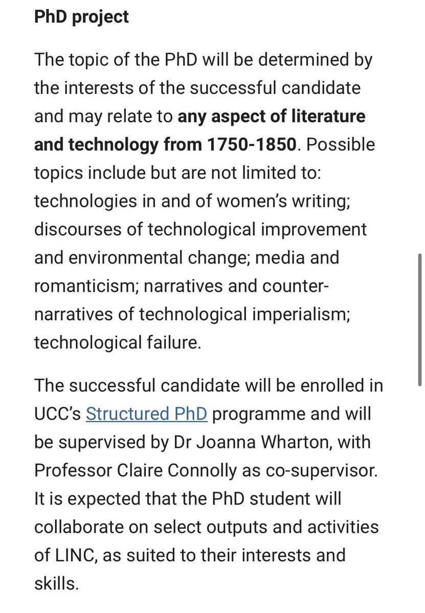 Amazing opportunity for a fully funded 4-yr PhD at Cork, under the supervision of the brilliant Jo Wharton and Claire Connolly. Topic may relate to any aspect of literature and technology 1750-1850. Short application deadline of 30 August! ucc.ie/en/hr/vacancie…