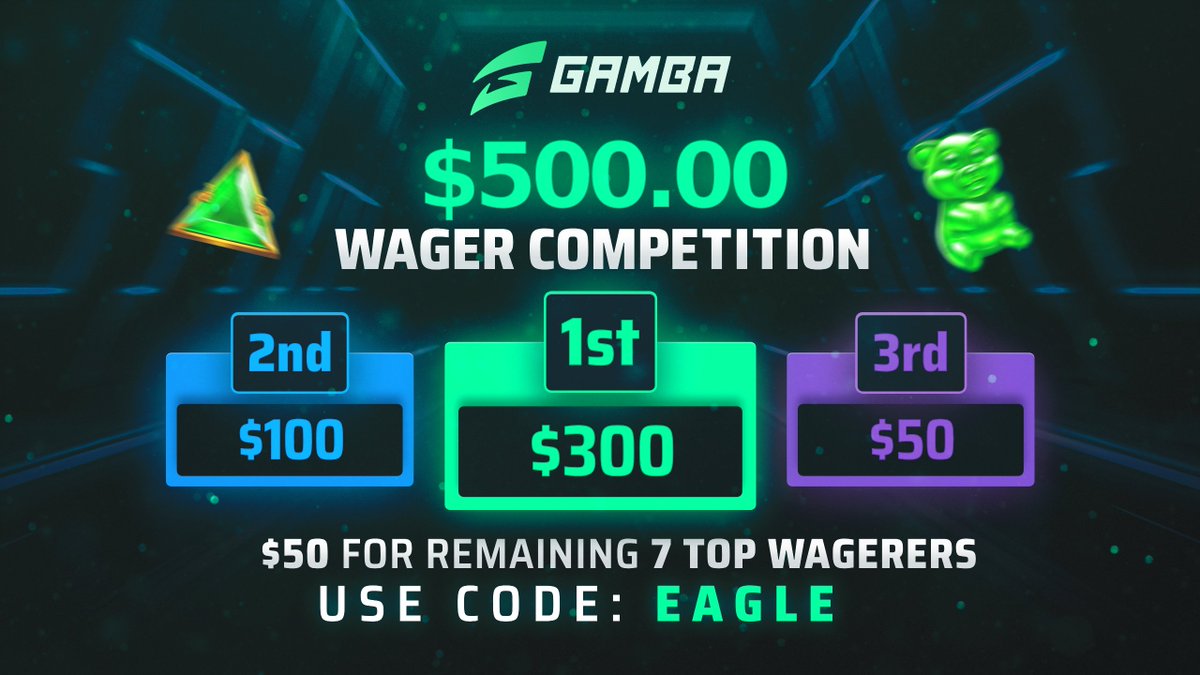 EagleBetsCasino's tweet photo. NEW @gamba $500 MONTHLY WAGER LEADERBOARD💯🚀

Must be under my code "Eagle" on @gamba (https://t.co/5mATOIlrXp)
Be among one of the top 10 wagers & win money every month! Winners drawn on Sept, 9th🎉

#Casino #GiveawayAlerts #Giveaway #crypto #GamblingX #GamblingTwitter #Stake #giveaways #BTC #money #gamba #leaderboard #wager #race