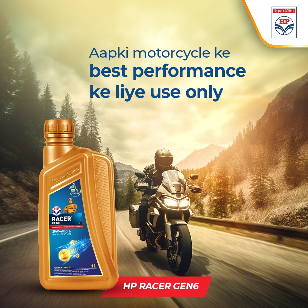 HPCL's tweet image. Made from the finest quality paraffinic base stocks and state-of-the-art additive technology, HP RACER GEN is a super-premium quality motorcycle Engine Oil suitable for BS VI-compliant bike engines. It provides the best possible protection to the engines and ensures great