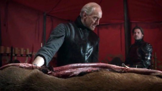 ManuclearBomb's tweet photo. Tywin Lannister in GoT S1 E7 “You Win or You Die,” introduced gutting a stag while dressing down his dumbass son https://t.co/YNQKX0TggC