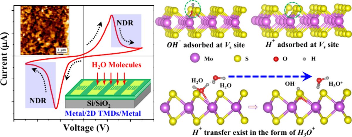 This study reveals strong #NDR in 2D TMD devices, attributed to protonic #superionic conduction via H2O molecules bonded to sulfur #defects and facilitating #proton migration, as supported by #DFT simulations. Acknowledging support from the #ANRF (<a href="/serbonline/">SERB</a> ) &amp; <a href="/tvmiiser/">IISER Thiruvananthapuram</a>.
