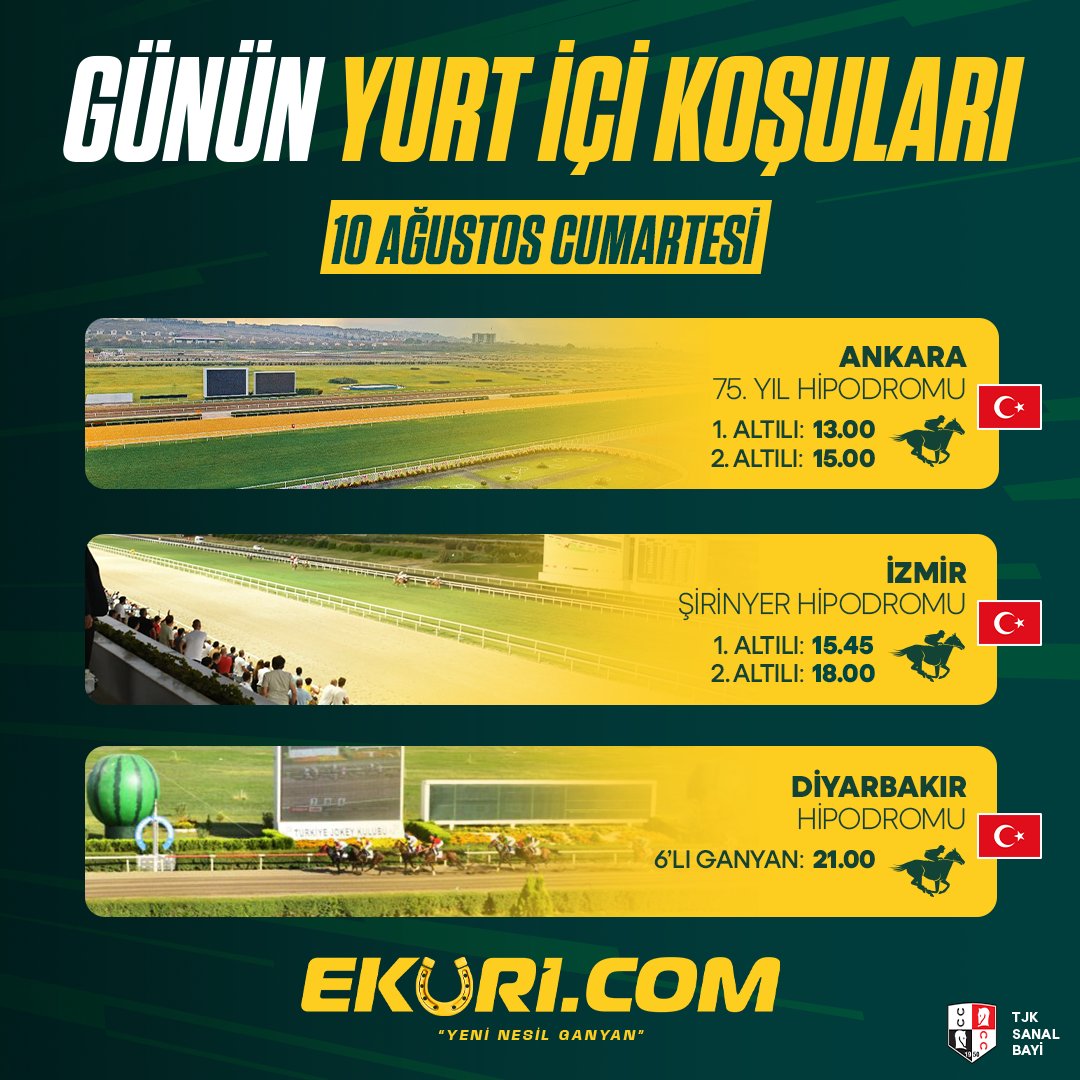 ekuriresmi's tweet photo. Haftasonu yarış heyecanı doludizgin devam ediyor! 3 yurt içi ve 3 yurt dışı yarış programı ile 9 farklı 6’lı ganyan için uzman analizlerine göz at, kuponunu oluştur.

Hemen Oyna: https://t.co/MqkZE7qDNZ https://t.co/z2UqG1CsXt