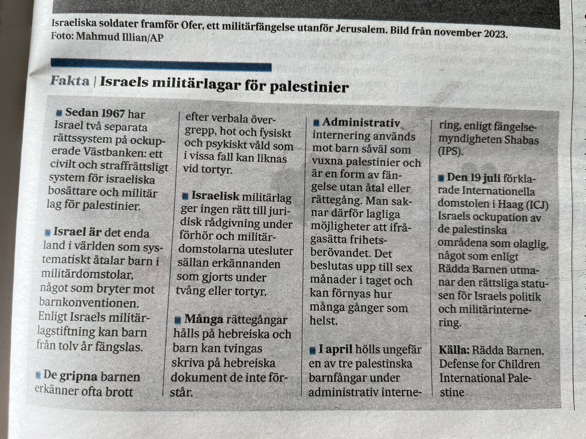 Tunga fakta om Israels lagar för palestinier. Från <a href="/SvD/">Svenska Dagbladet</a>.