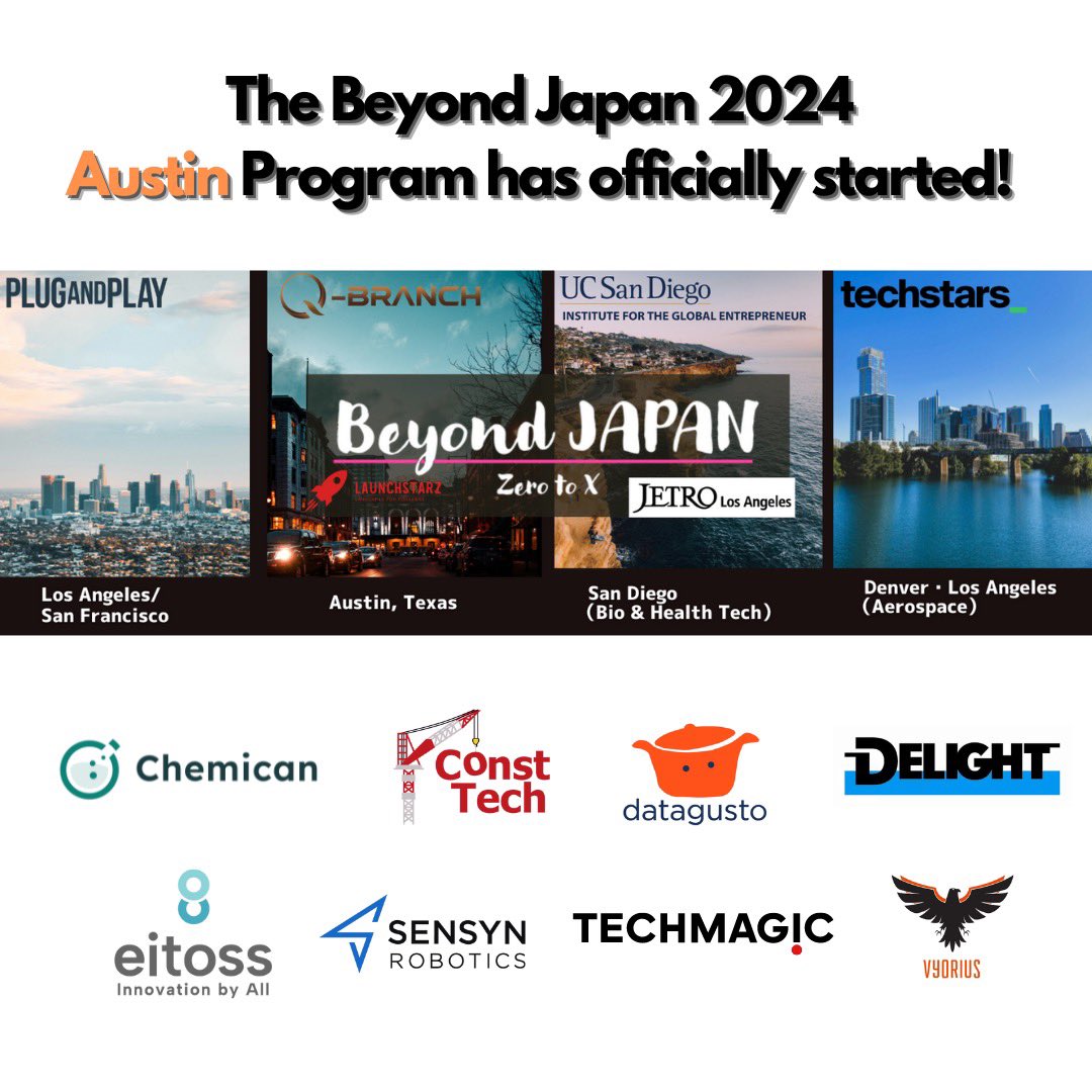 LaunchStarz's tweet photo. Beyond Japan 2024 オースティンコースがキックオフしました!🎉選ばれたスタートアップの皆さま、おめでとうございます!皆さんに直接お会いするのを楽しみにしています!🚀🇯🇵
#BeyondJapan2024 #BeyondJapan #AustinStartups #QBranch #LaunchStarz #StartupEcosystem #GlobalInnovation https://t.co/Ak4KoTBQMv