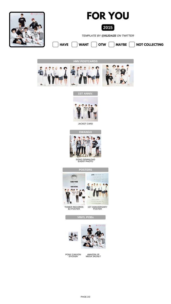 BTS JAPAN JAPANESE ALBUMS PC PHOTOCARDS WISHLIST WL TEMPLATES
