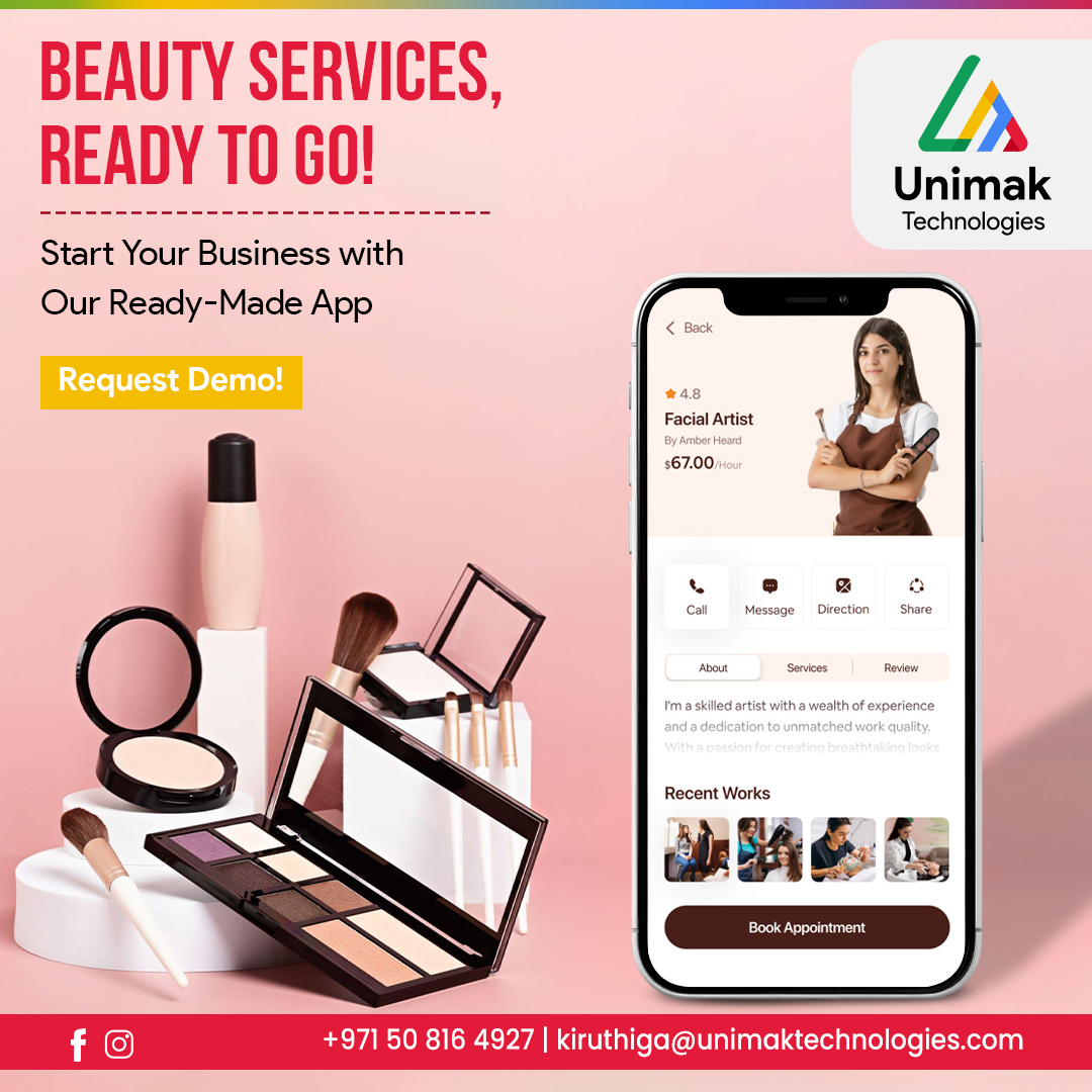 UnimakTech's tweet photo. Beauty services, ready to go! Start your business with our ready-made app. Manage appointments, track services, and ensure customer satisfaction. Request a demo now!
https://t.co/Ayym2DRPRd
#BeautyServices #QuickLaunch #ReadyMadeApp #OnDemandBeauty #CustomerService #Business https://t.co/HhrGwLZotn