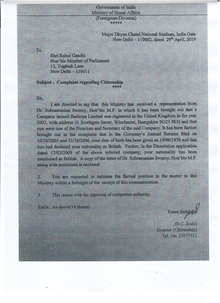 Swamy39's tweet image. Here is what Home Ministry wrote to Rahul Gandhi when Rajnath Singh was HM. Modi replaced Rajnath after that and put Amit Shah as HM, who has sat on it since then.