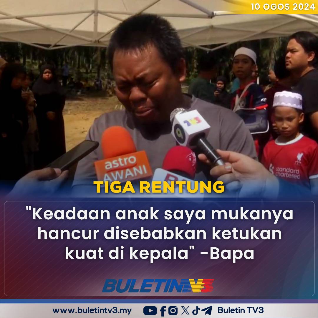 BuletinTV3's tweet photo. TIGA RENTUNG | “Saya boleh cakap keadaan anak saya mukanya hancur disebabkan bekas ketukan, menurut doktor kesan kebakaran tidaklah teruk sangat malah kematiannya juga bukan disebabkan itu (kebakaran) tapi akibat ketukan kuat di kepala" - Bapa Noradriana

#BuletinTV3 #kebakaran https://t.co/RunRRGt4vZ