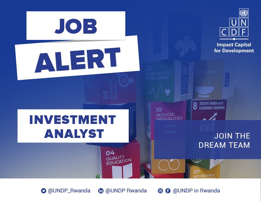 📢 Job Alert!

Are you interested in making an impact in 🇷🇼’s investment landscape?

Join <a href="/UNCDF/">UN Capital Development Fund</a> as an Investment Analyst in Kigali! You will lead capital deployment, loan `M&amp;E, support financial service providers and SMEs &amp; more.

Apply by 21st Aug 👉🏽 bit.ly/3LVRJum