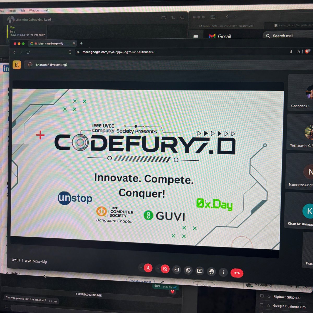 0xPrash's tweet image. Excited to welcome all the brilliant minds at CodeFury 7.0 - Organized by IEEE UVCE Computer Society - @_0xDay hackathon.
 
Best wishes to all the talented hackers at CodeFury 7.0 as you tackle real-world problem statements within the 24-hour deadline!💻🚀 

#CodeFury #0xHacking…