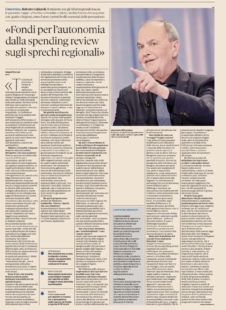 Tutta la più squallida retorica leghista (e antimeridionale) nell’intervista al 24Ore del ministro Calderoli del 9/8
