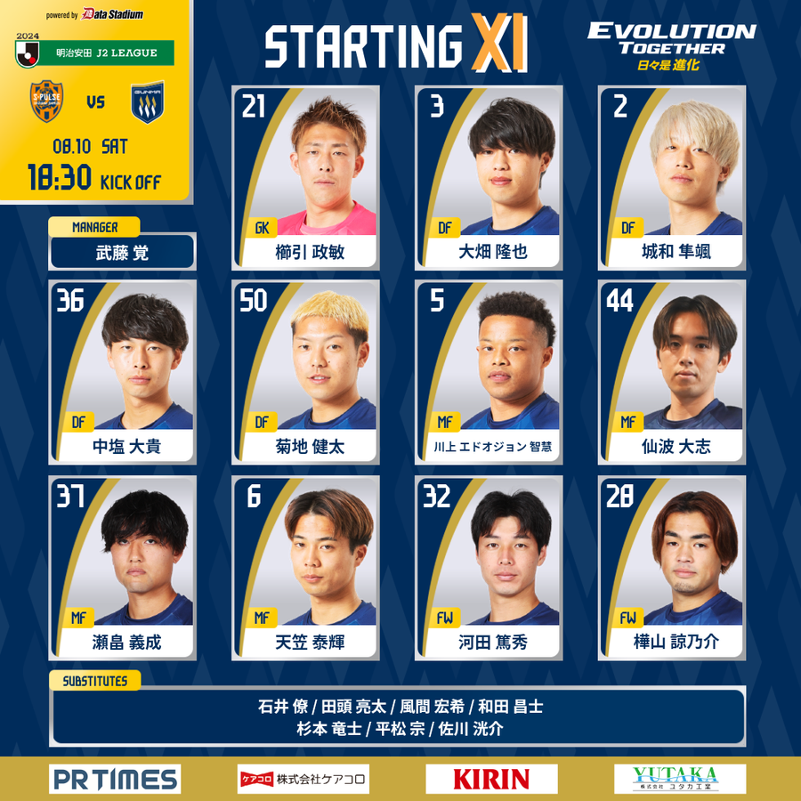 OfficialThespa's tweet photo. 【明治安田J2リーグ 第26節】
#清水エスパルス 🆚 #ザスパ群馬
⏰18:30KO 🏟#アイスタ
/
スタメン発表📢
\
本日のスターティングメンバ―が発表となりました🔥
熱い応援をよろしくお願いします‼
🔵#DAZN 加入はこちらから
➡https://t.co/NFNOam0e27
#thespa https://t.co/27r4oEnuAq