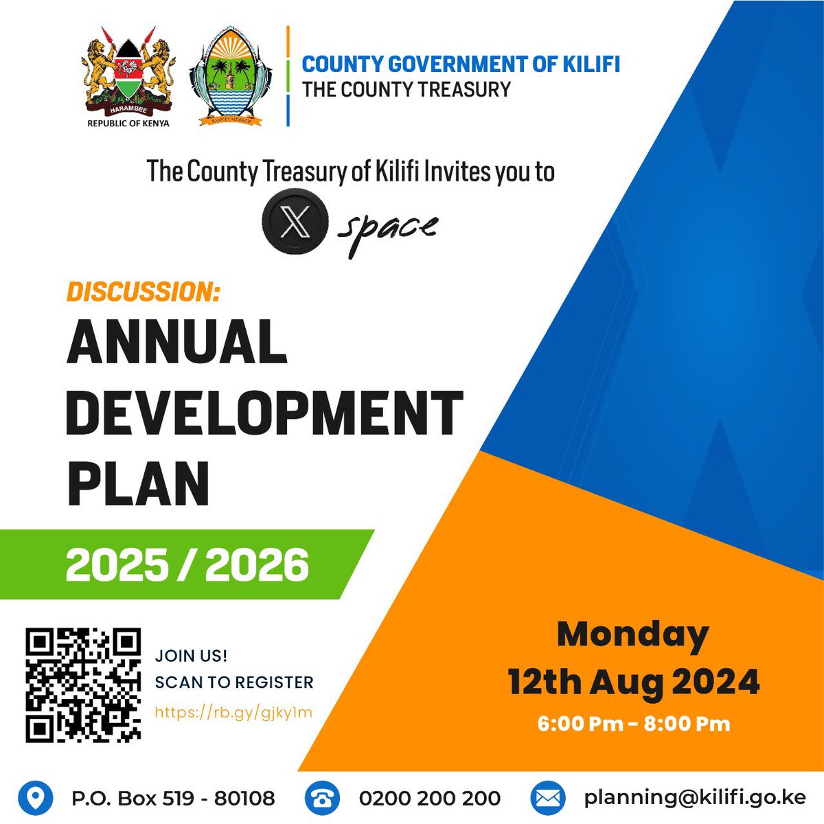 To promote transparency and accountability we are cordially inviting all the x- space users to discuss and propose on the County's Annual Development Plan for fiscal Year 2025/2026.