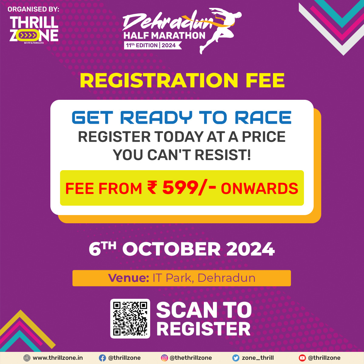 thethrillzone's tweet image. Why hesitate when your health is worth so much more than ₹599? Running is a simple, effective way to stay fit and healthy. Invest in your well-being—join the Dehradun Half Marathon (11th Edition) today! 

#thrillzone #dehradunhalfmarathon #runforyourself runforcybersecurity