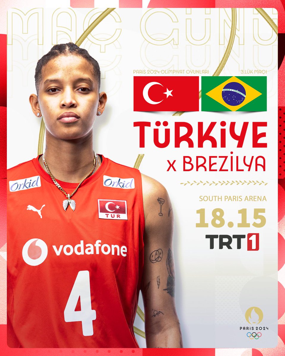 🥉FİLENİN SULTANLARI İÇİN MADALYA GÜNÜ🥉

🇹🇷A Milli Kadın Voleybol Takımımız, Paris 2024'te bronz madalya için sahne alıyor!

🆚Brezilya 🇧🇷
🗓 Bugün, 🕕18.15
📺 <a href="/trt1/">TRT 1</a>