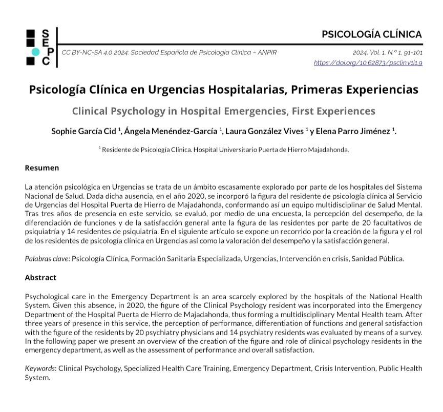 Psicología Clínica en Urgencias, primeras experiencias #RevistaPsicologíaClínica 
psicologiaclinica.anpir.org/index.php/pc/a…