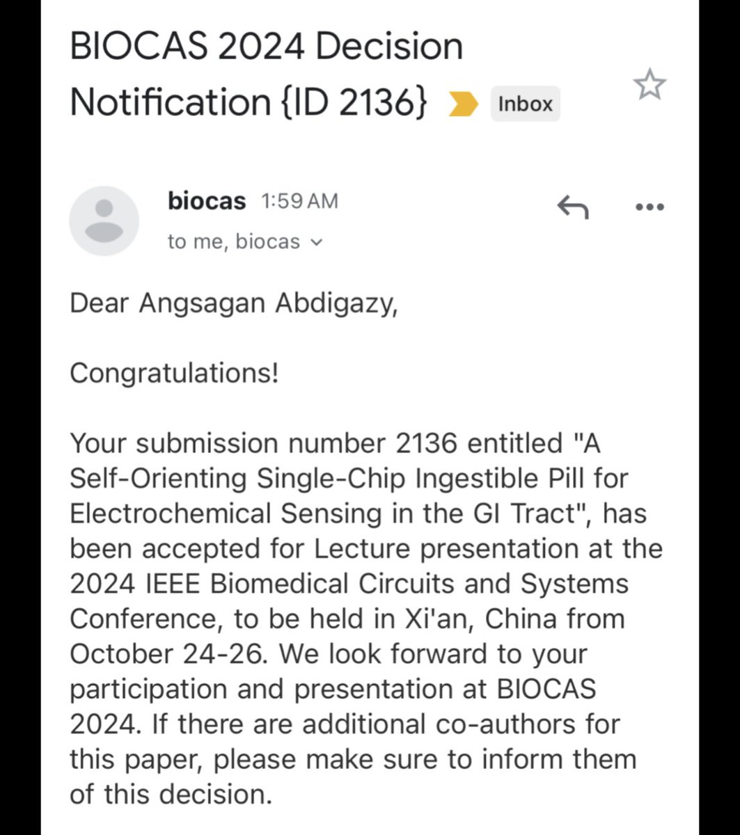 Yasser Khan (@khanlabusc) on Twitter photo These good news keep us academics happy: I am now a senior member of <a href="/IEEE/">IEEE</a>, and Angsagan Abdigazy is on a roll: his paper on electrochemical sensing with ingestibles got accepted for presentation at IEEE BioCAS. Thanks and gratitude to my mentors and mentees. 🎉✨ These good news keep us academics happy: I am now a senior member of <a href="/IEEE/">IEEE</a>, and Angsagan Abdigazy is on a roll: his paper on electrochemical sensing with ingestibles got accepted for presentation at IEEE BioCAS. Thanks and gratitude to my mentors and mentees. 🎉✨