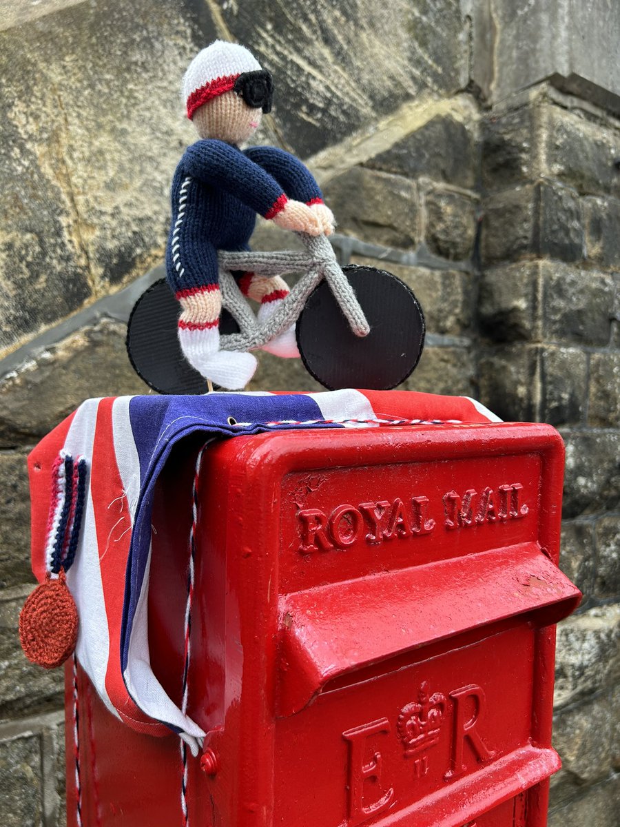A new colour medal, post box red! At Menston train station in honour of the Olympic cyclists from Yorkshire #PostboxSaturday #OlympicGames