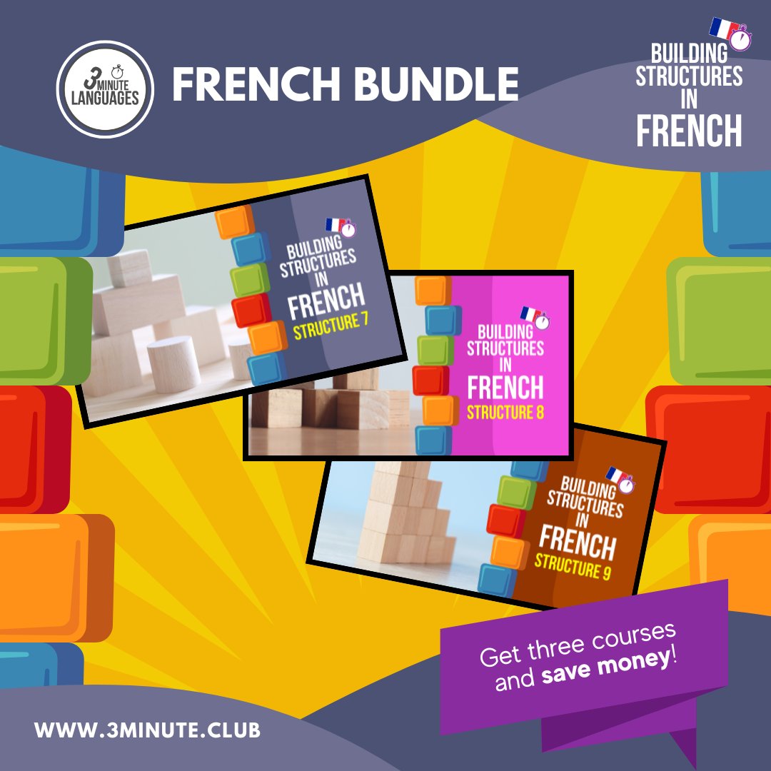 3MLanguages's tweet image. Bonjour :-)

Get this bundle, and you’ll get three of my French courses and save money! This bundle gives you structures 7, 8 and 9 of Building Structures in French: bit.ly/3QXncOP 
Find all my courses here: bit.ly/4cQopkI 

#learnFrench #Frenchonline #Frenc ...