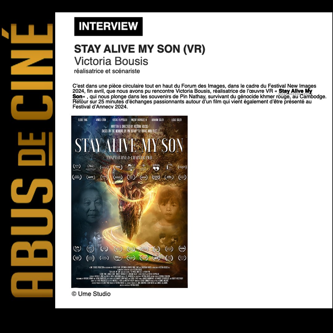 UME Studios (@umestudios) on Twitter photo 💬 Victoria Bousis interview to Olivier Bachelard, journalist of <a href="/AbusDeCine/">Abus de ciné</a> ✨
🎬 At the end of April, during the New Images 2024 Festival, our founder, Victoria Bousis, had an insightful interview with Abus de Cine. 💬 Victoria Bousis interview to Olivier Bachelard, journalist of <a href="/AbusDeCine/">Abus de ciné</a> ✨
🎬 At the end of April, during the New Images 2024 Festival, our founder, Victoria Bousis, had an insightful interview with Abus de Cine.