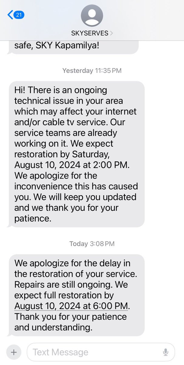 instanix's tweet photo. @SKYserves Technical issue yet again @SKYserves ! Internet was down here in our area (Pasig) for 2 days, just less than 2 weeks ago! Pls improve your service!!! https://t.co/N0mo3GVXv5