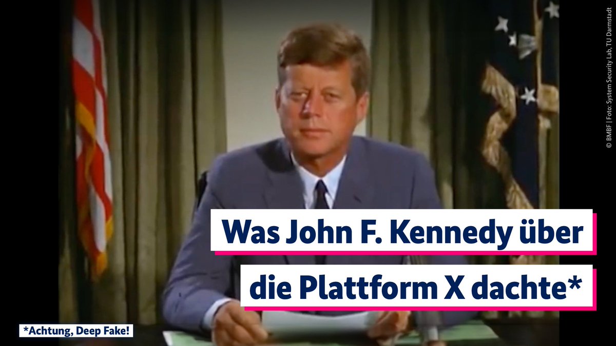 BMBF (@bmbf_bund) on Twitter photo Das ist ganz klar ein #Deepfake: eine Rede von #JFK über #SocialMedia. Forschende demonstrieren damit, wie #Desinformation unsere #Demokratie bedrohen kann hält – im neuen Webspecial zu #KI der Plattform <a href="/LernendeSysteme/">KI gestalten</a> der <a href="/acatech_de/">acatech</a>. #AI
👉 plattform-lernende-systeme.de/ki-und-demokra… Das ist ganz klar ein #Deepfake: eine Rede von #JFK über #SocialMedia. Forschende demonstrieren damit, wie #Desinformation unsere #Demokratie bedrohen kann hält – im neuen Webspecial zu #KI der Plattform <a href="/LernendeSysteme/">KI gestalten</a> der <a href="/acatech_de/">acatech</a>. #AI
👉 plattform-lernende-systeme.de/ki-und-demokra…
