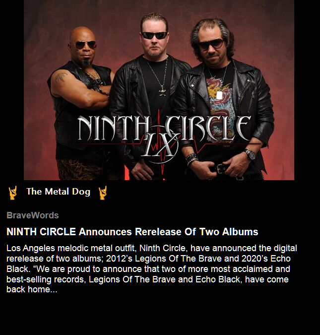 #TheMetalDogArticleList
#BraveWords
NINTH CIRCLE Announces Rerelease Of Two Albums

bravewords.com/news/ninth-cir…

#NinthCircle #LegionsOfTheBrave #EchoBlack