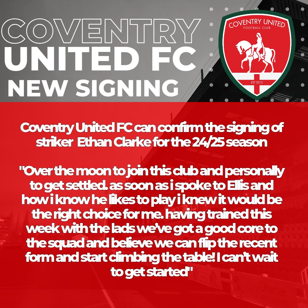 New Signing:
Ethan Clarke
#WeAreUnited
#Coventry 
🔴🟢