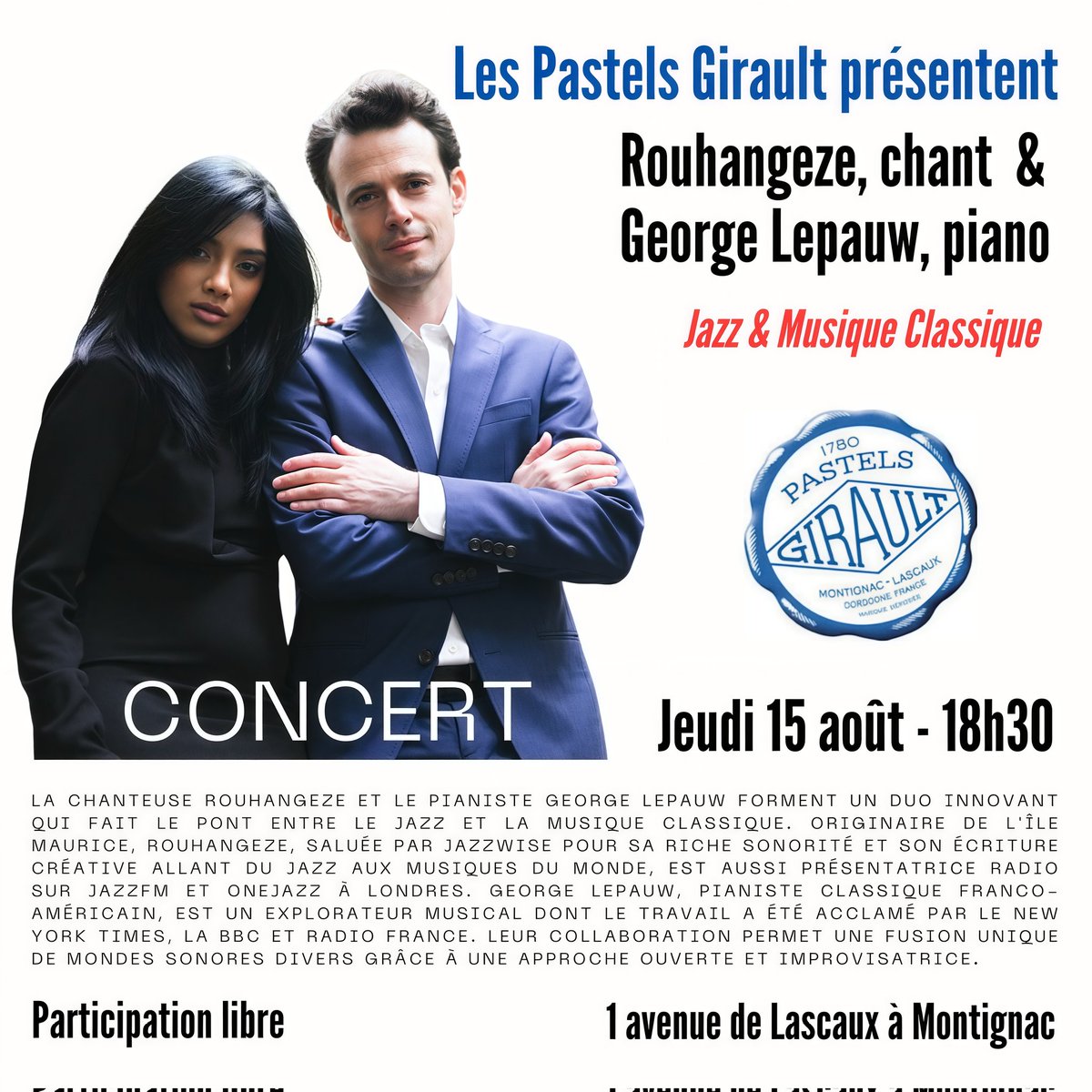 Thursday 15th of August, I have the honour of performing w/ the wonderful pianist <a href="/GeorgeLepauw/">GeorgeLepauw (.tez/.eth)</a> in Montignac, France 🇫🇷 x 📸 By Tatiana Gorilovsky