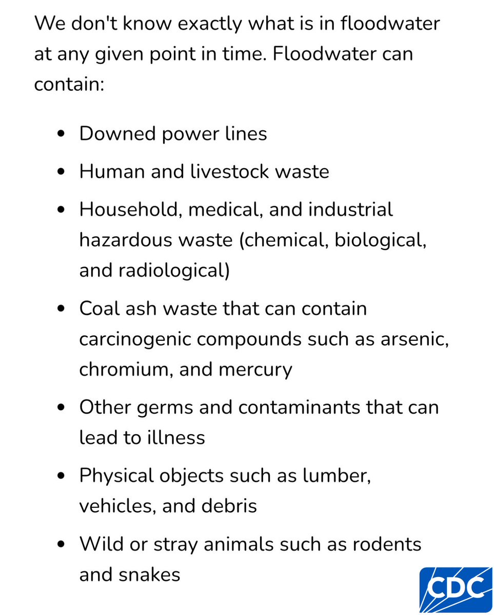 We know some of you are thinking about swimming in the floodwaters left by #Debby. 

That’s a bad idea.

If you need convincing, here’s a quick list of just a few of the surprises that floodwaters can hold…