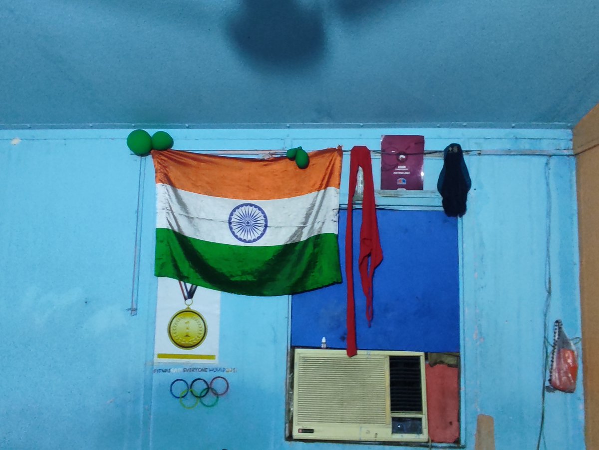 jon_selvaraj's tweet photo. I'd met Aman early in 2023 when he was just beginning his bid to cement his place as India's 57kg representative. 

At that time Olympic silver medalist Ravi Dahiya was still India's number 1 wrestler. Aman though was adamant he would get to the Olympics and medal. 

He even put up a poster of an Olympic medal and hand painted a sign in his 50 sq foot room at New Delhi's Chhatrasal akhara that he shares with two others. 

Now he's going to hang up the real thing. @sportstarweb